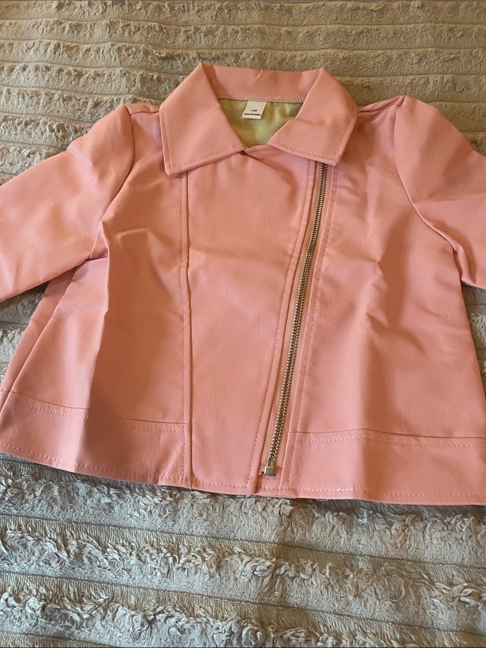 NWOT, Pink Faux Leather Asymmetrical Zip Jacket for Kids